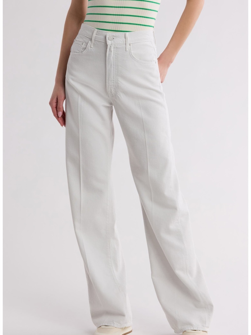 MOTHER The Lasso Heel Wide Leg Jeans 28 Chalk White High Rise Relaxed Fit